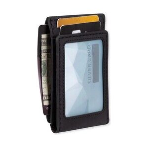 LEVI'S Mens Black Leather Wallet Top Fold Over Slim Magnetic Front Pocket RFID